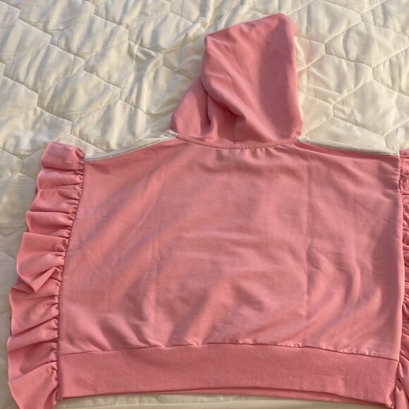 MonnaLisa 1968 Cotton Ruffled Cropped Hoodie in Pink. Size 12. - Picture 6 of 10